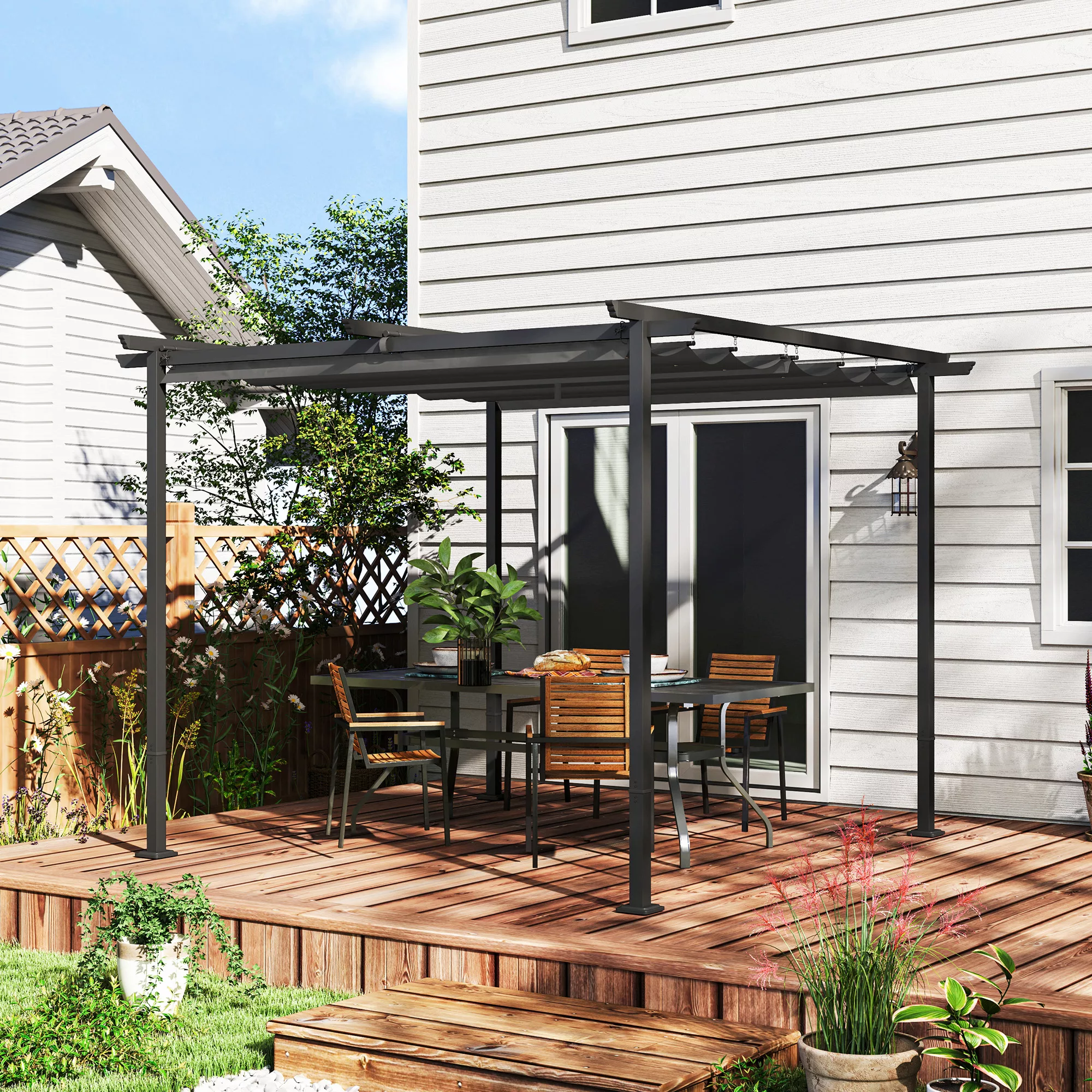 Outsunny Pergola 3x3m Garten Pavillon Terrassendachung aus Metall, Gartenpa günstig online kaufen