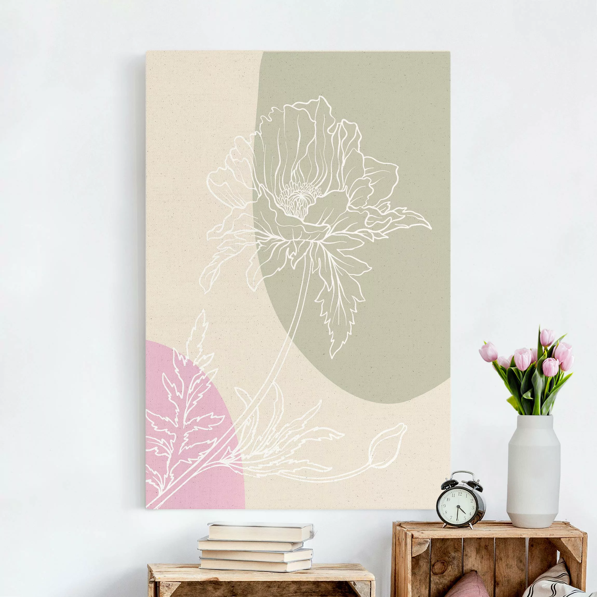 Leinwandbild auf Naturcanvas Lineart Blume mit Farbflächen II günstig online kaufen