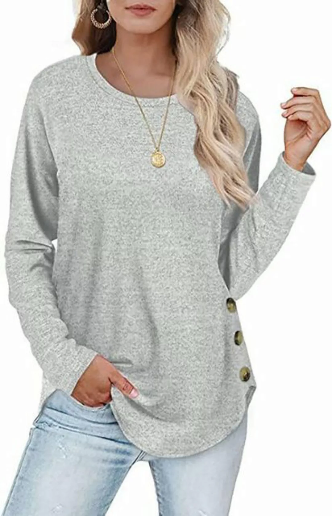 ZWY Hemdbluse Sweatshirt, Leichtes Pullover-Top mit Rundhalsausschnitt Lang günstig online kaufen