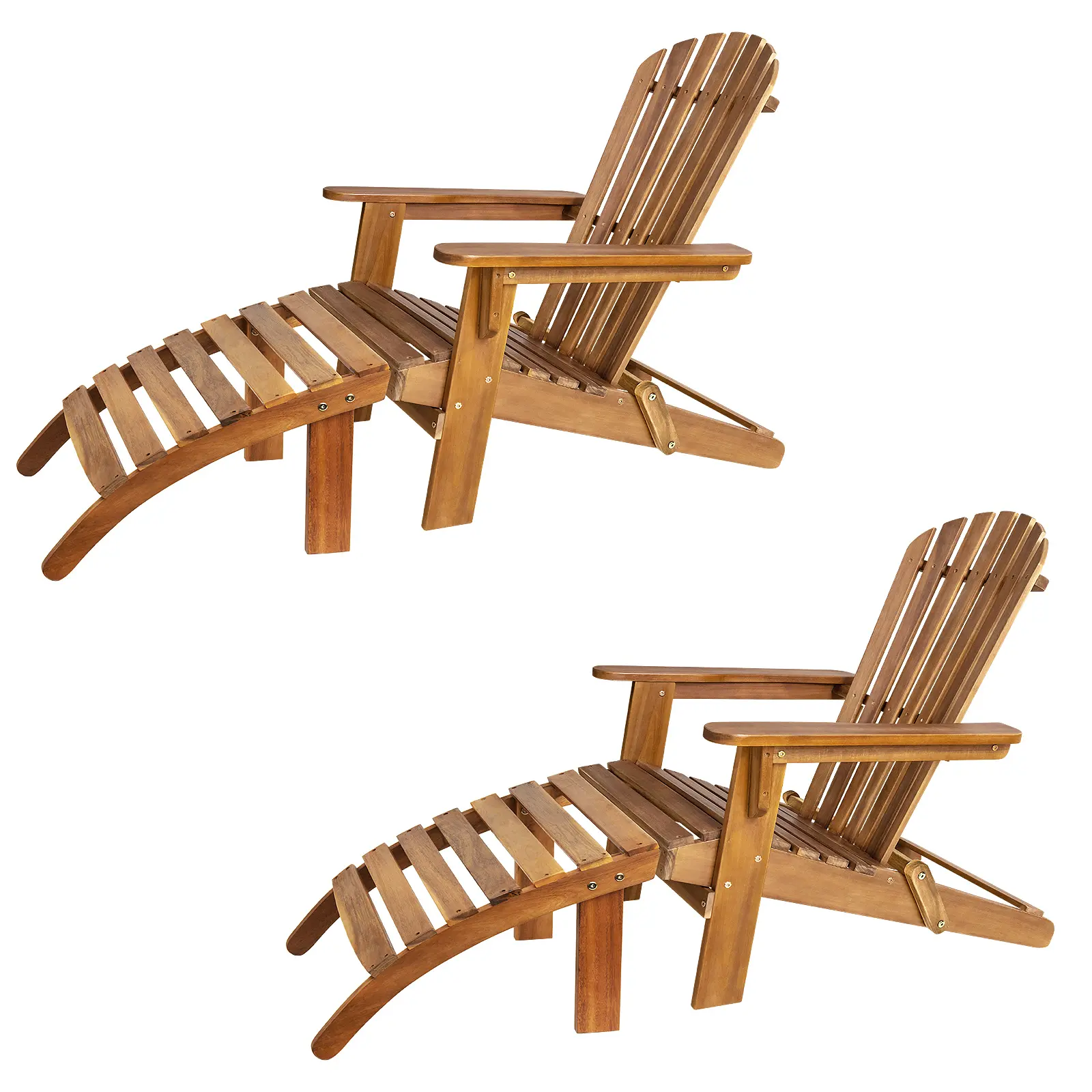 Liegestuhl Adirondack 2er-Set Akazienholz + Fußstützen günstig online kaufen