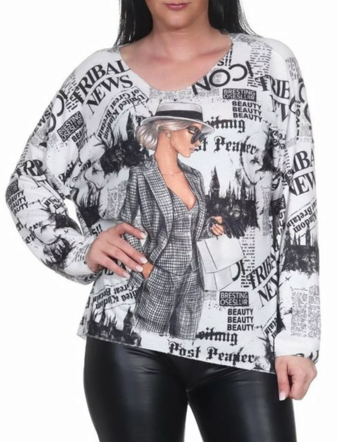Mississhop Stillpullover Pop Art Damen Feintstrick Pullover Italy Bloger günstig online kaufen