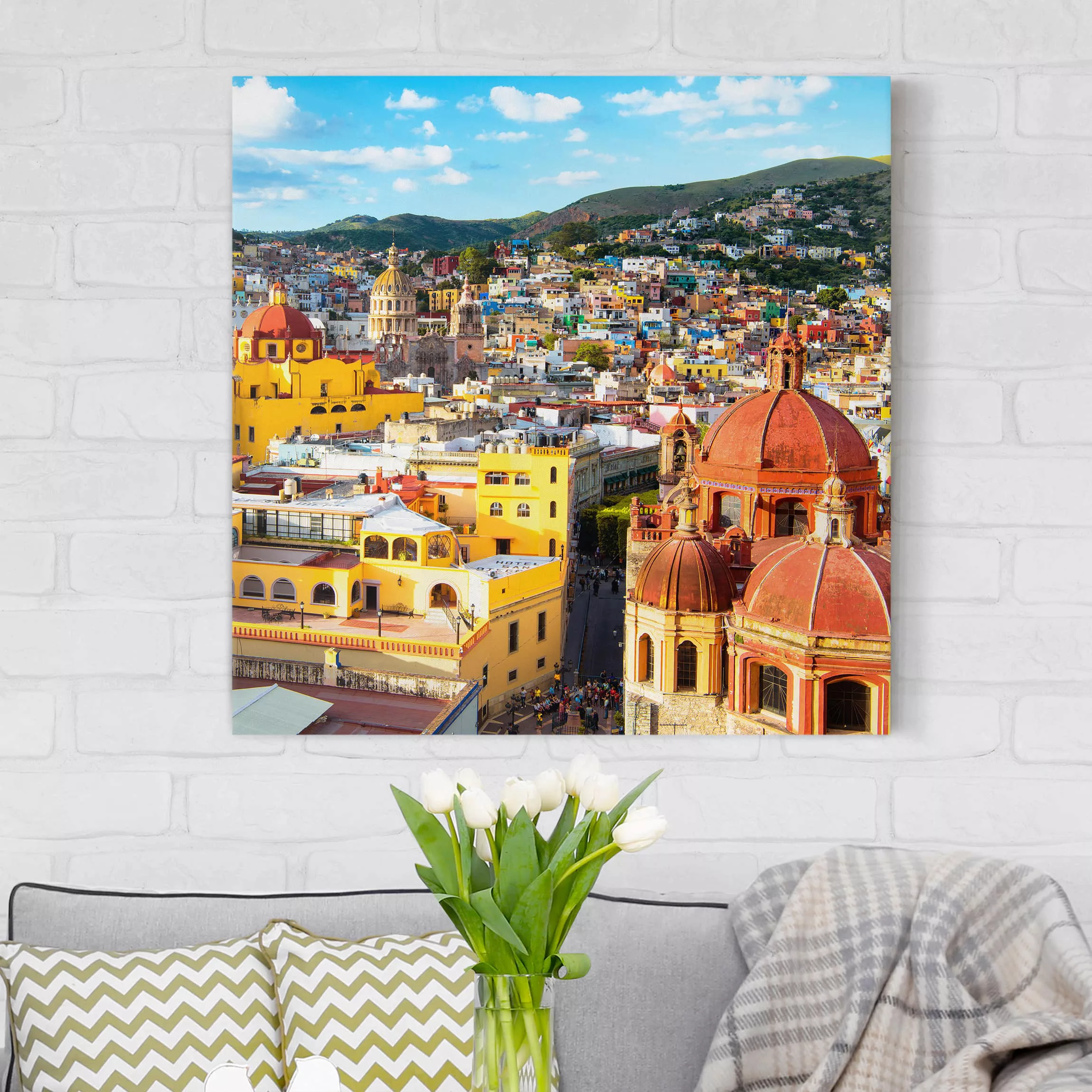 Leinwandbild Architektur & Skyline - Quadrat Bunte Häuser Guanajuato günstig online kaufen