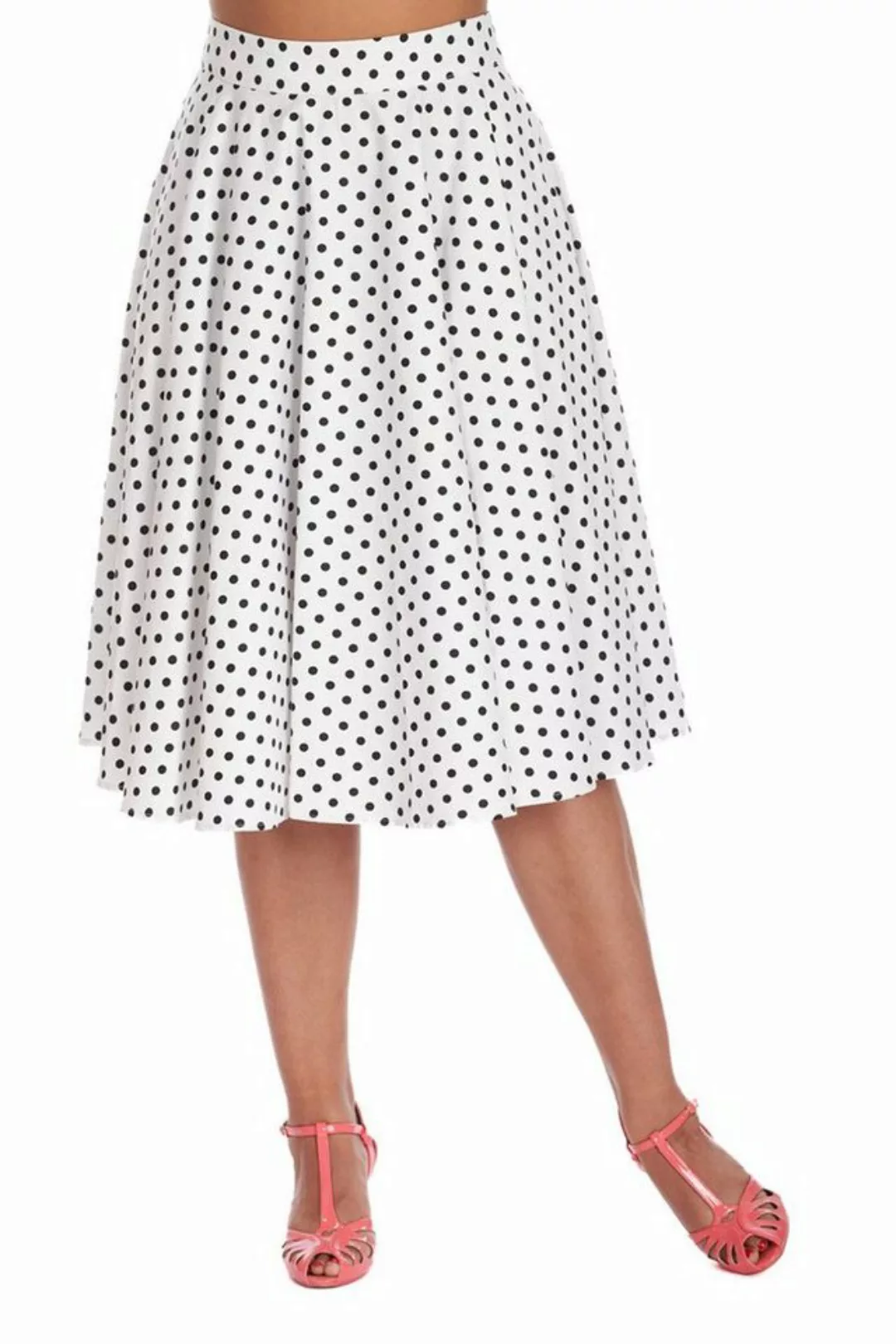 Banned A-Linien-Rock Polka Dot Days Weiß Retro Vintage Swing Skirt günstig online kaufen