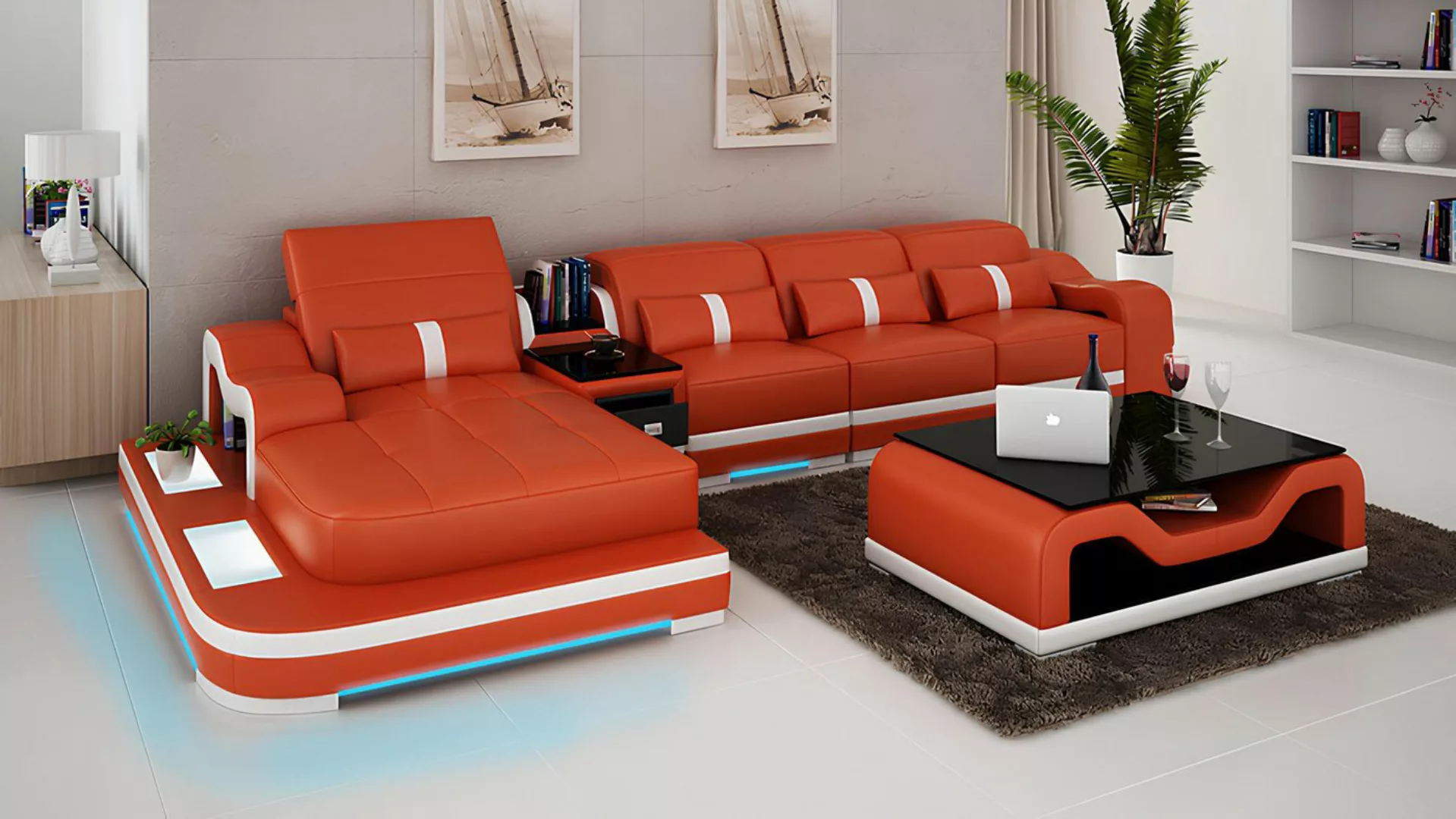 Xlmoebel Ecksofa Modernes Ecksofa mit USB-Anschluss aus Leder für das Wohnz günstig online kaufen