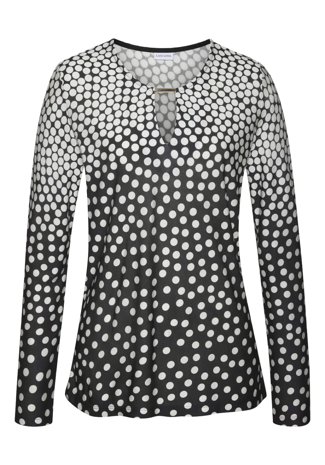 LASCANA Langarmshirt mit kleinem Ausschnitt, Jerseyshirt, Dot-Print günstig online kaufen