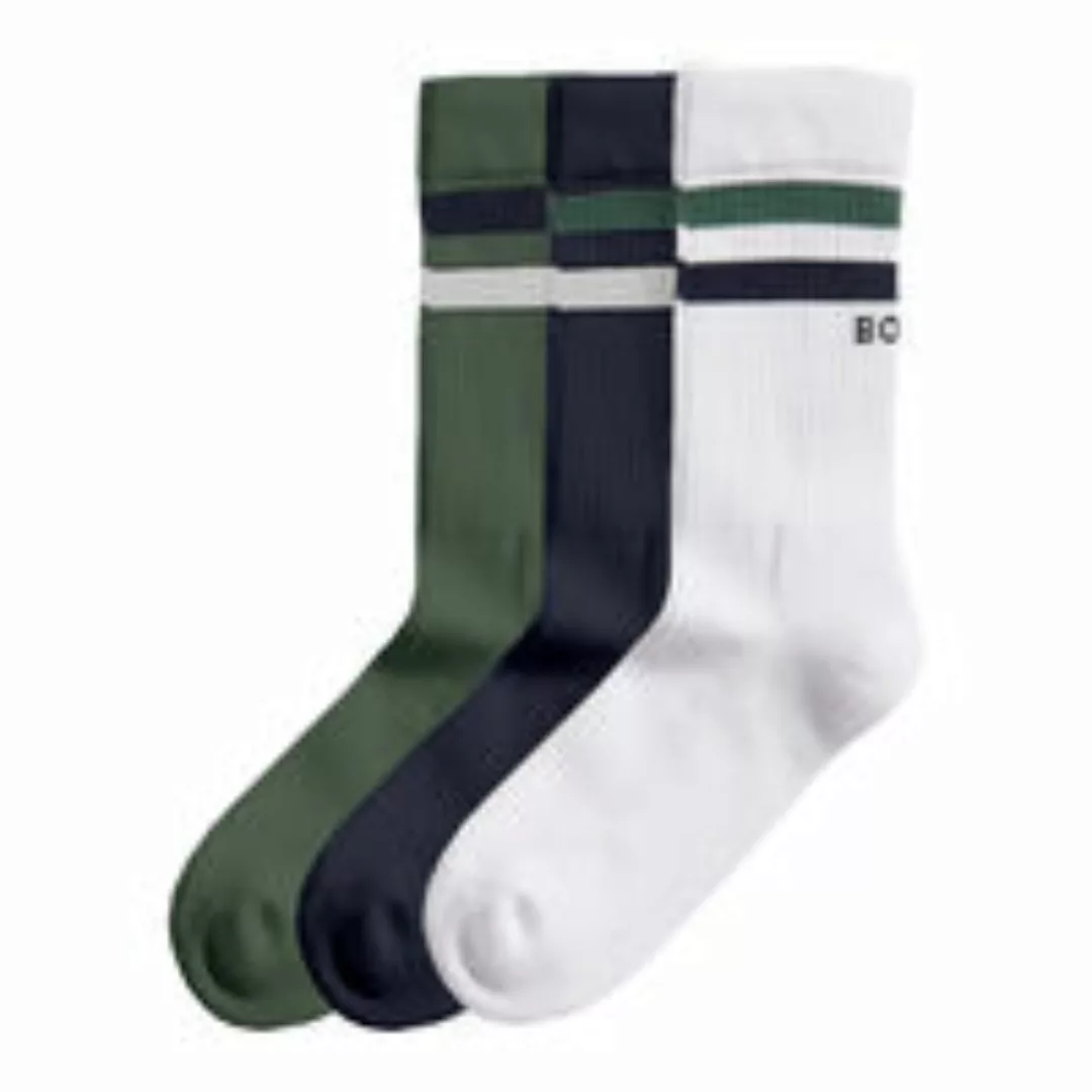 BJÖRN BORG Unisex Socken - BB Double Stripe, Ankle Crew, 3er Pack Grün/Weiß günstig online kaufen