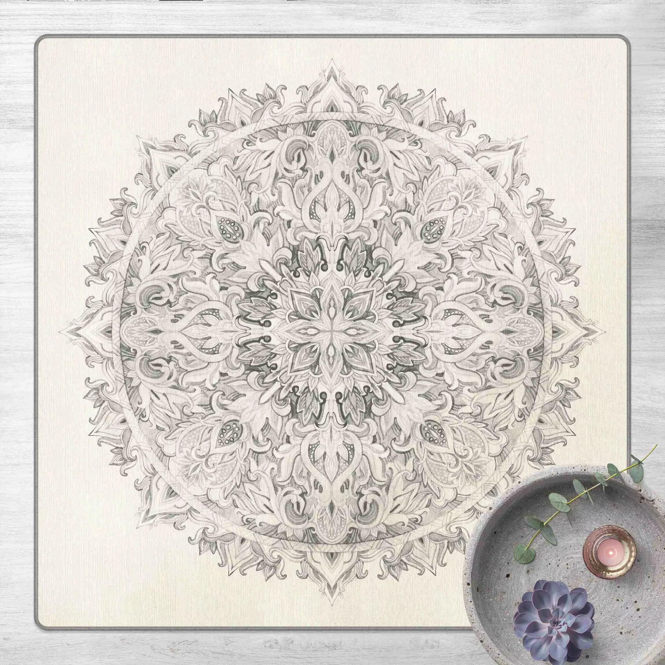 Teppich Mandala Aquarell Ornament schwarz weiß günstig online kaufen