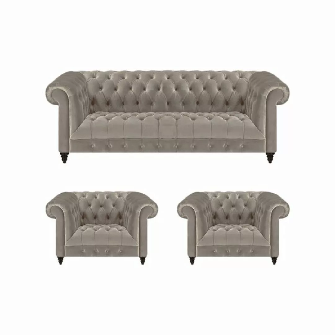 JVmoebel Chesterfield-Sofa Grau Luxus Polstermöbel Sofa Dreisitze Couch 2x günstig online kaufen