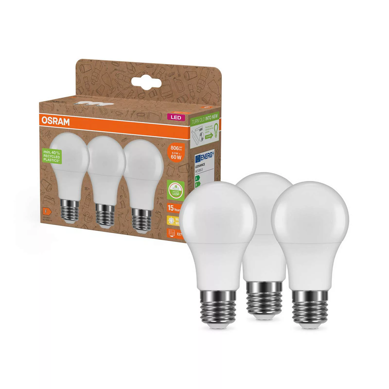 OSRAM LED-Leuchtmittel Birne opal E27 8,5W 827 3er-Pack günstig online kaufen