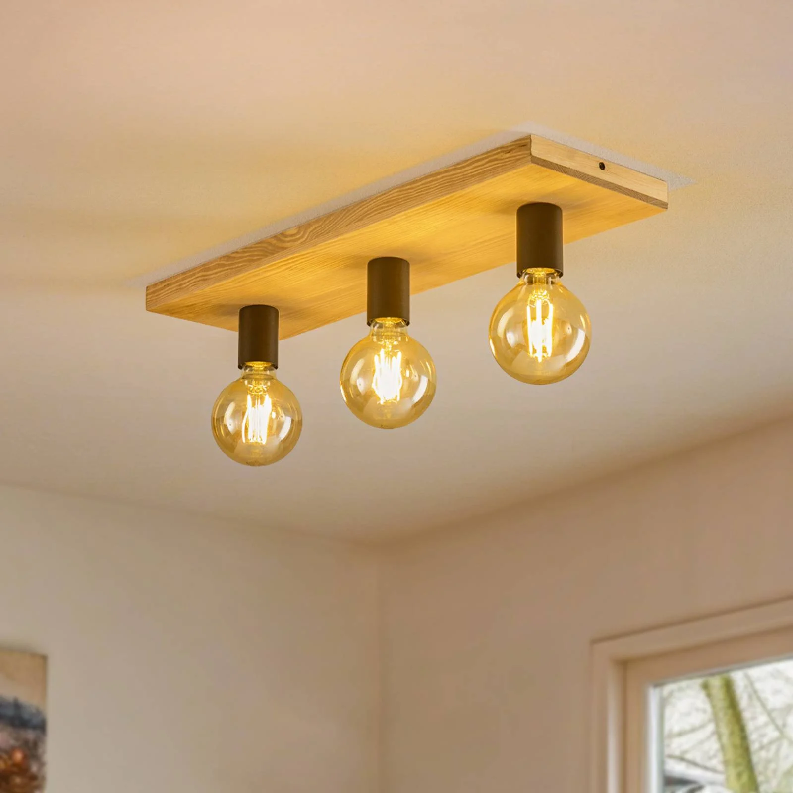 Envostar Lobo Deckenlampe 3fl. Kiefer braun günstig online kaufen