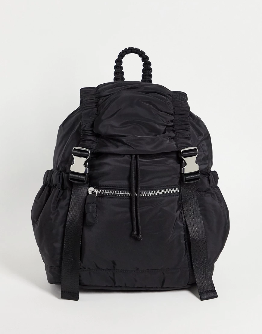 Topshop – Nylon-Rucksack im Knitter-Look-Schwarz günstig online kaufen