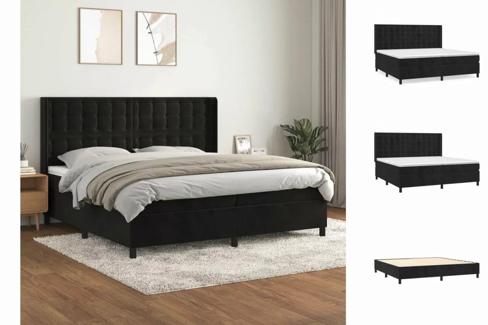 vidaXL Bettgestell Boxspringbett mit Matratze Schwarz 200x200 cm Samt Bett günstig online kaufen