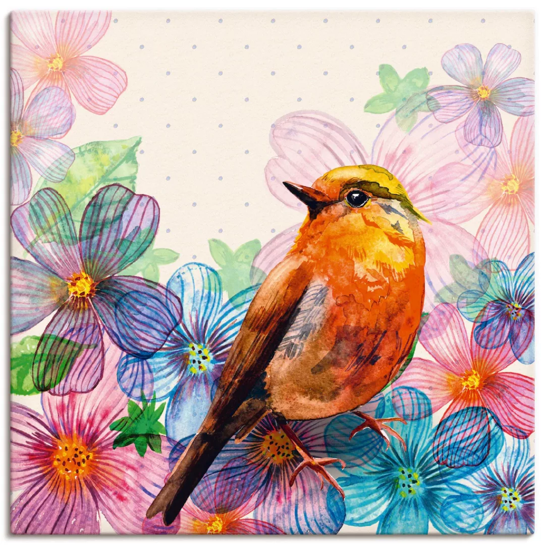Artland Leinwandbild »Florale Karte im Retro Design«, Vögel, (1 St.), auf K günstig online kaufen