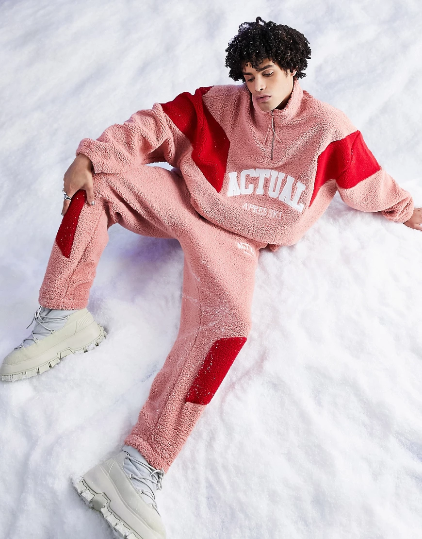 ASOS – Actual – Oversize-Sweatshirt aus Teddyfell in Rosé mit kurzem Reißve günstig online kaufen