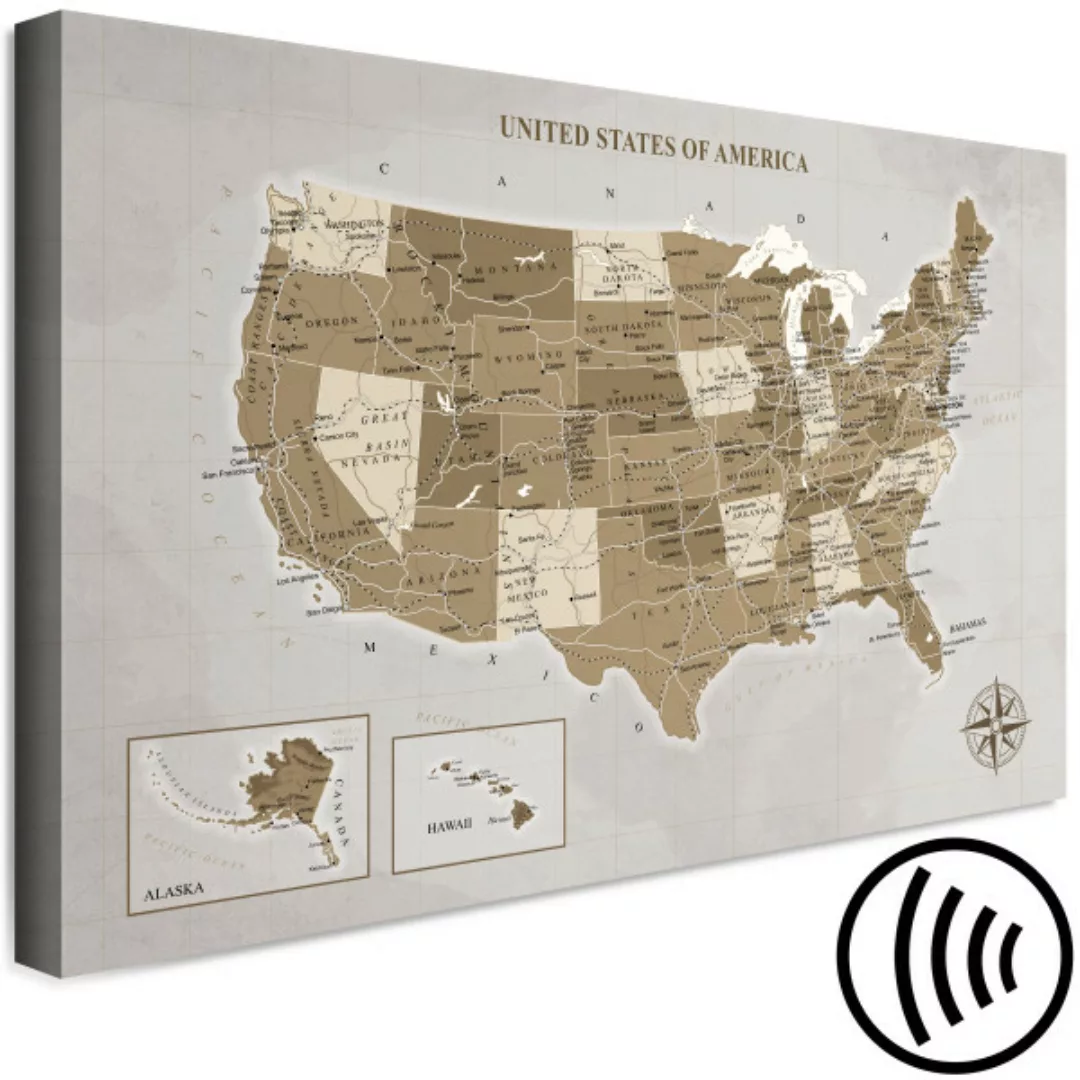 Bild auf Leinwand Landkarte der Vereinigten Staaten von Amerika in Bronze X günstig online kaufen