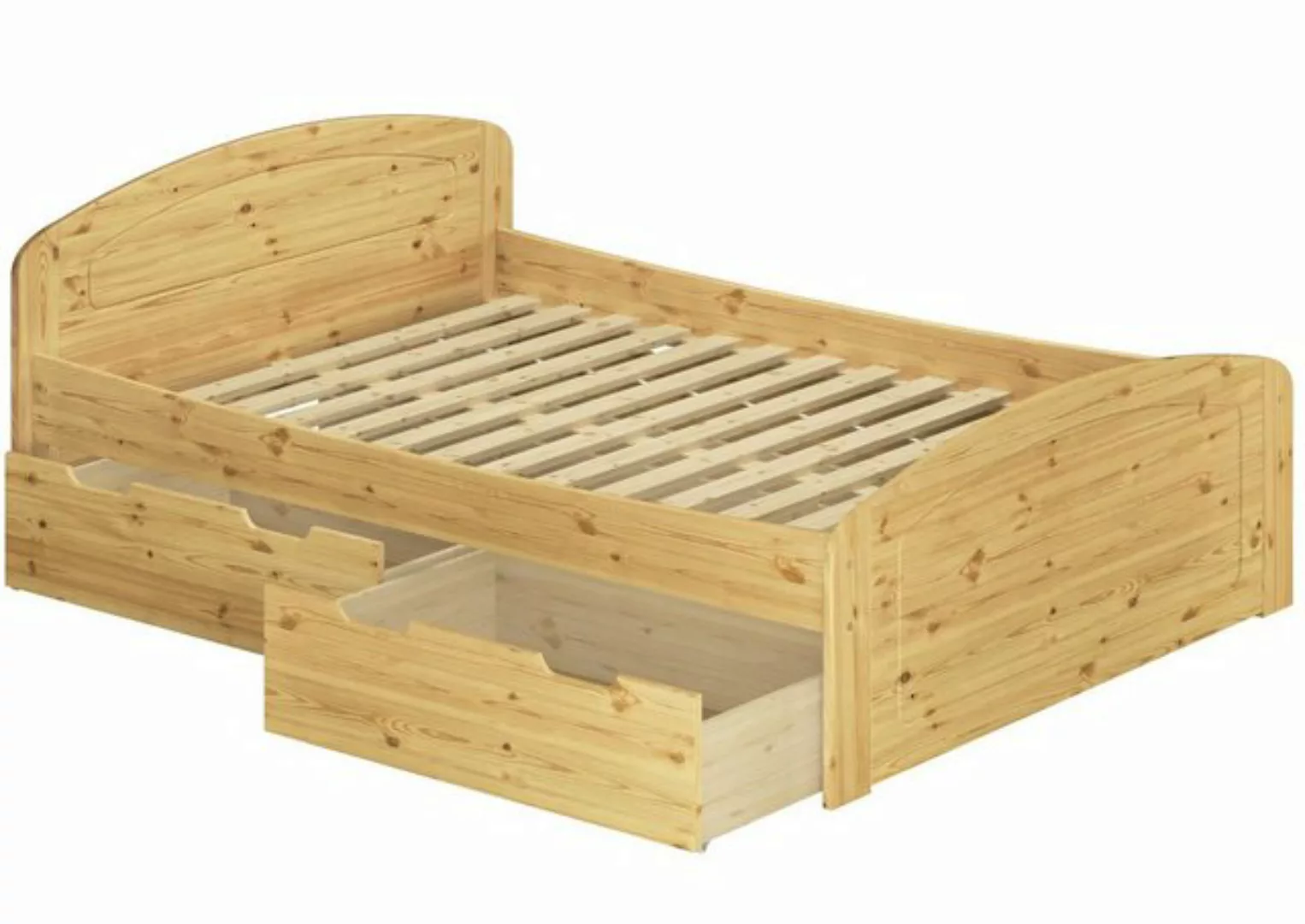 ERST-HOLZ Einzelbett Doppelbett Massivholz Kiefer 160x220 3 Bettkästen 2 Fe günstig online kaufen