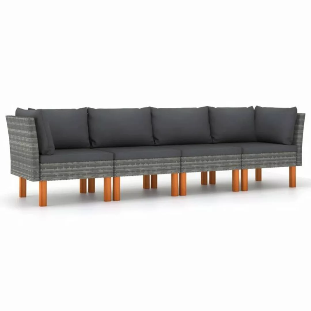 furnicato Loungesofa 4-Sitzer-Gartensofa mit Kissen Grau Poly Rattan günstig online kaufen