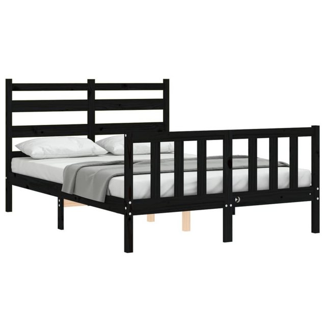 vidaXL Bett Massivholzbett mit Kopfteil Schwarz 140x190 cm günstig online kaufen