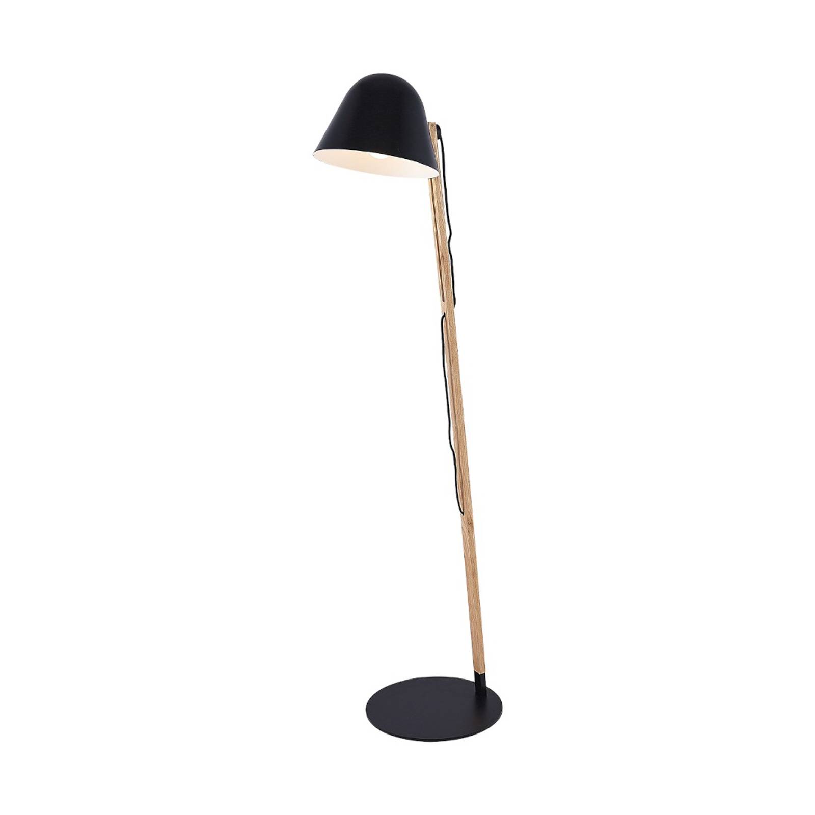 Lindby Tetja Stehlampe mit Holzstange, schwarz günstig online kaufen