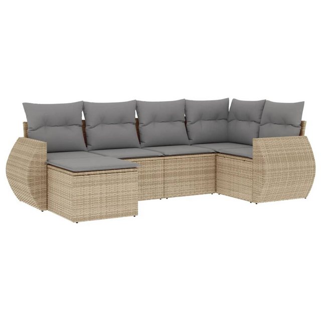 vidaXL Sofaelement 6-tlg. Garten-Sofagarnitur mit Kissen Beige Poly Rattan günstig online kaufen