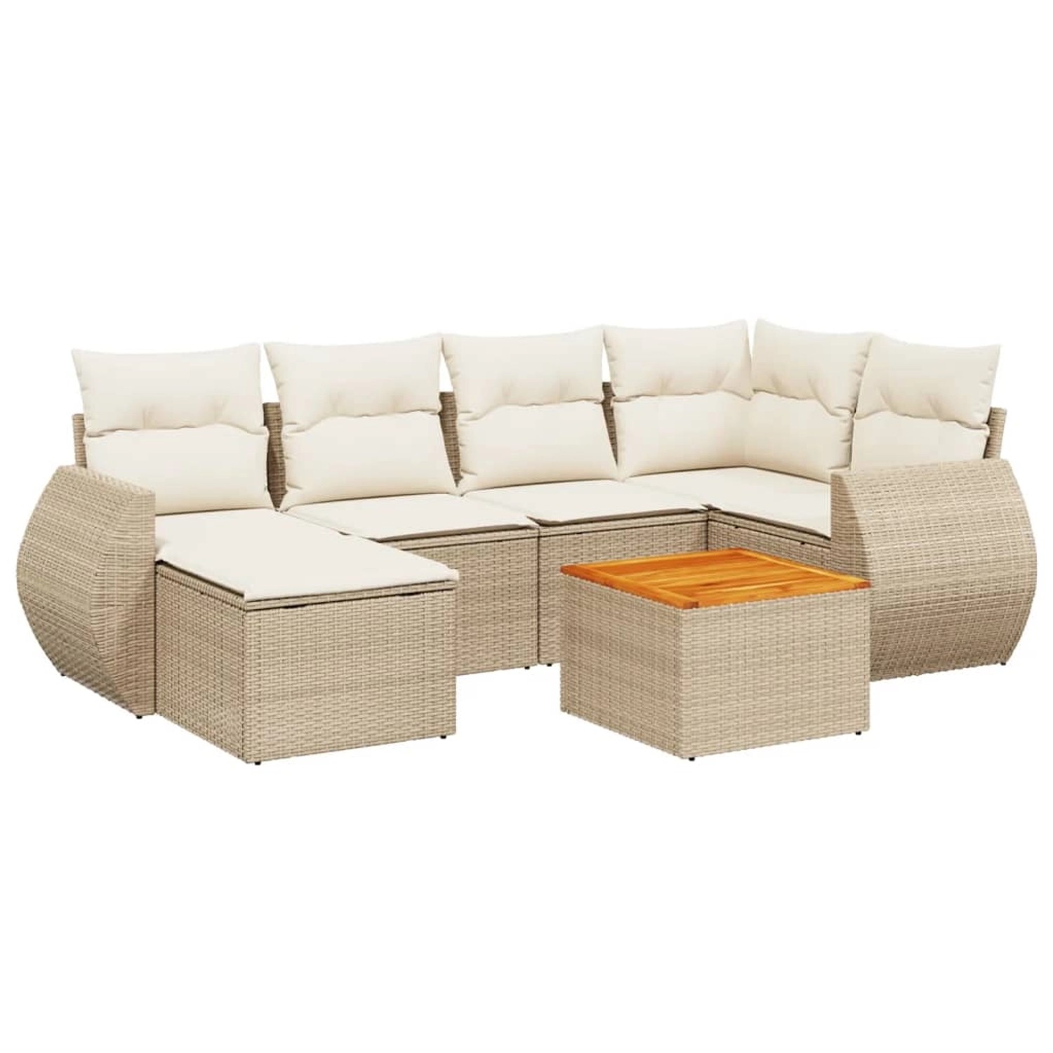 vidaXL 7-Tlg Garten-Sofagarnitur mit Kissen Beige Poly Rattan 3225106 günstig online kaufen