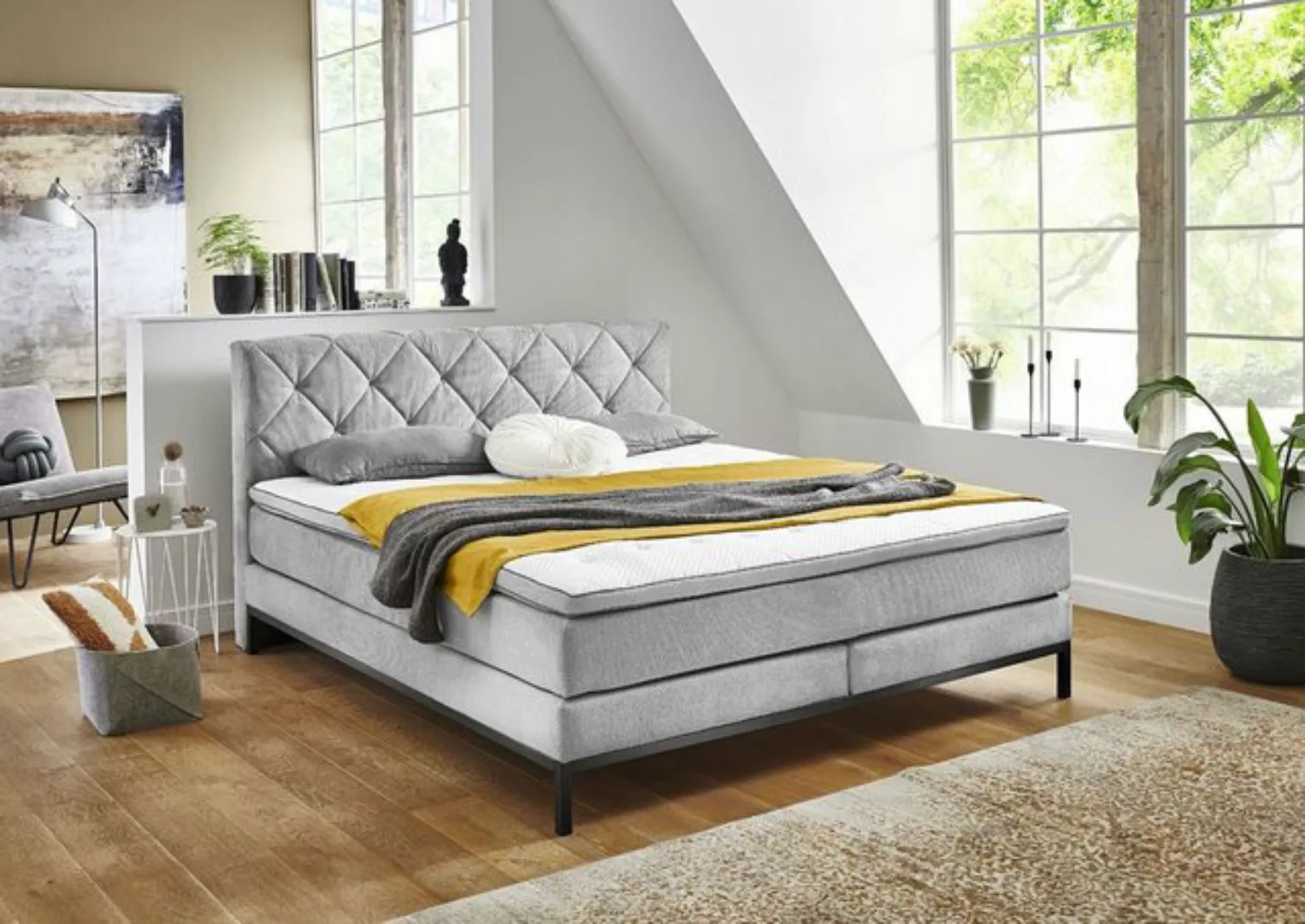 HARPER Boxspringbett Boxspringbett HARPER SYDNEY grau Box-Spring-Bett Doppe günstig online kaufen