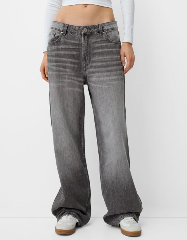 Bershka Jeans Im Baggy-Hosen-Fit Damen 38 Dunkelgrau günstig online kaufen