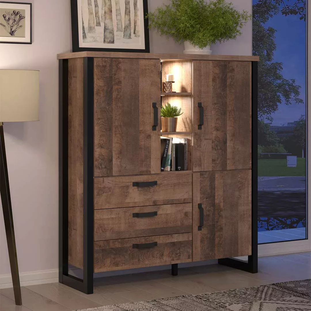 Highboard mit Schubladen im Industry und Loft Stil 155 cm hoch günstig online kaufen