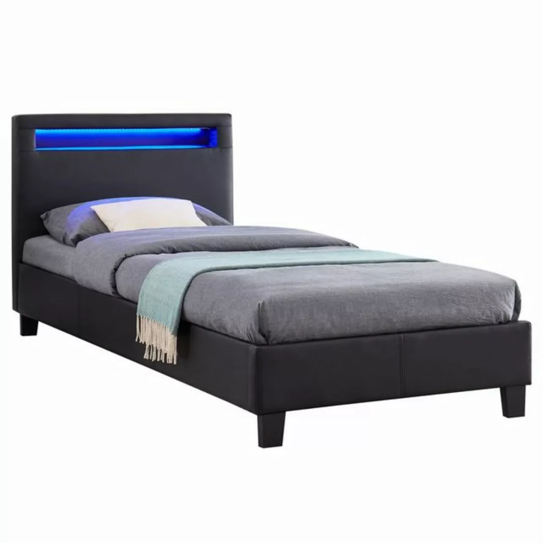 CARO-Möbel Polsterbett MANDALAY, LED Bett 90 x 200 cm Einzelbett mit Latten günstig online kaufen