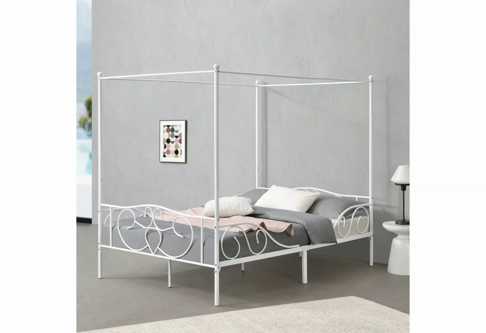 en.casa Himmelbett, »Finström« Metallbett Doppelbett 140x200cm Weiß günstig online kaufen