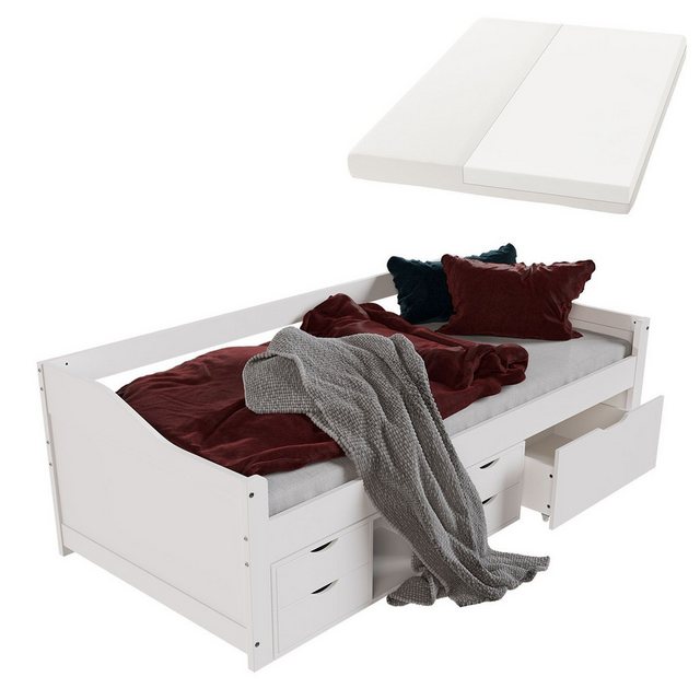 Juskys Stauraumbett Nalu, 90x200 cm Funktionsbett mit Matratze, Lattenrost günstig online kaufen