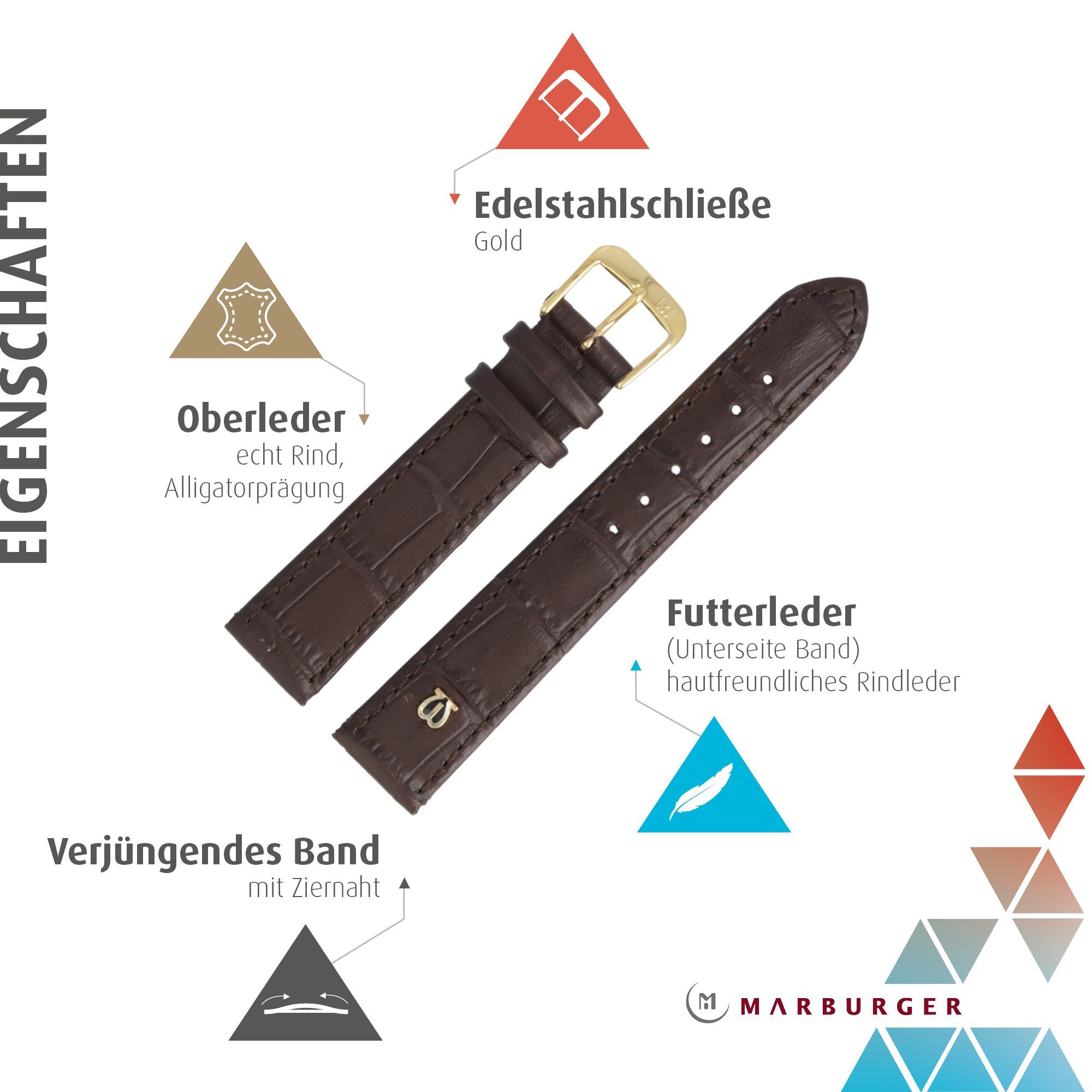 MARBURGER Uhrenarmband 16mm Leder Alligator Prägung günstig online kaufen
