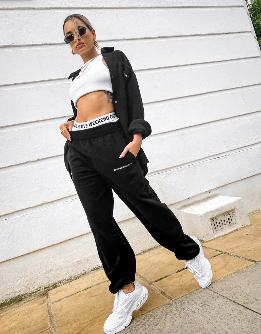 ASOS – Weekend Collective – Fleece-Jogginghose in Schwarz, Kombiteil günstig online kaufen