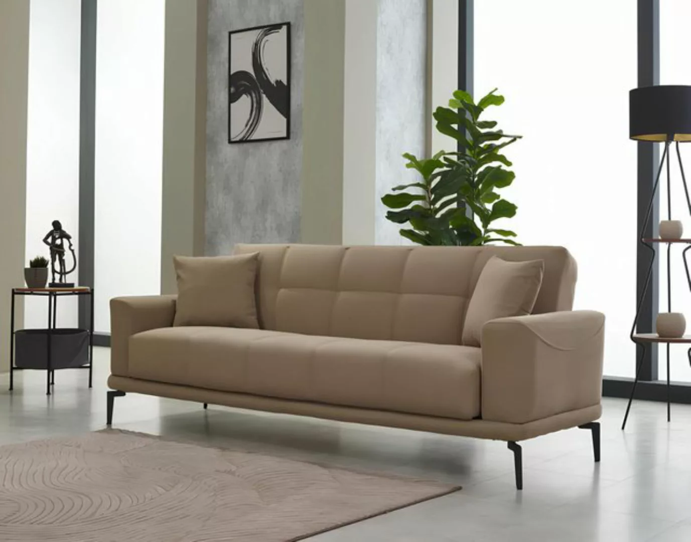 JVmoebel Sofa Beige Couch Dreisitzer Polstersofa Design 3 Sitzer Stoffsofa günstig online kaufen