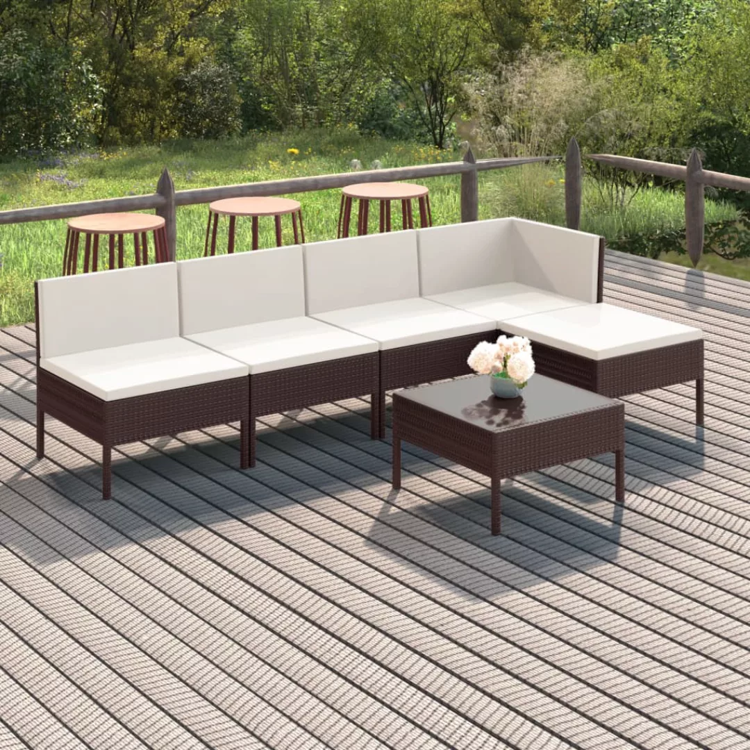 6-tlg. Garten-lounge-set Mit Auflagen Poly Rattan Braun günstig online kaufen