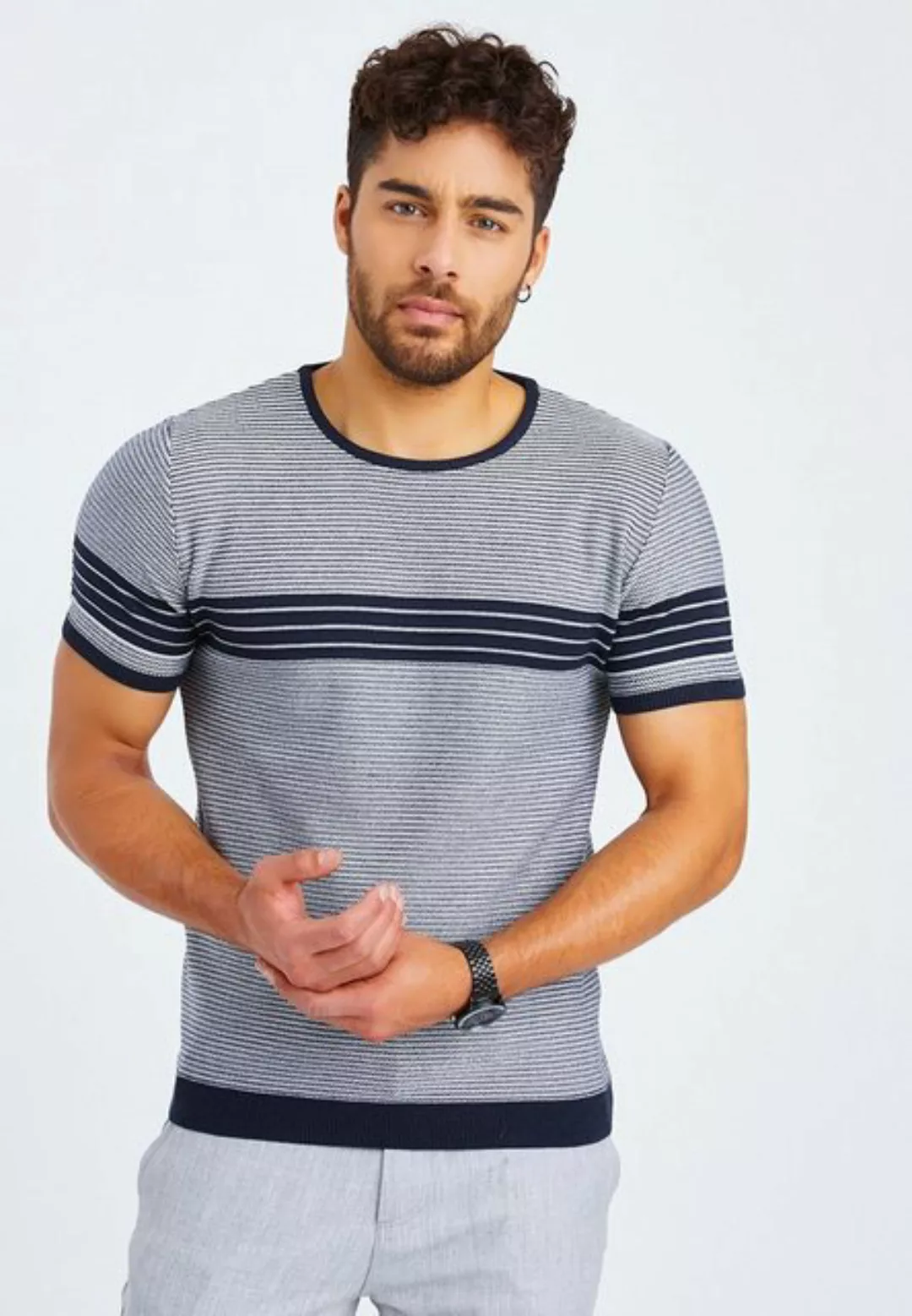 Leif Nelson T-Shirt Feinstrick Rundhals LN-7645 günstig online kaufen
