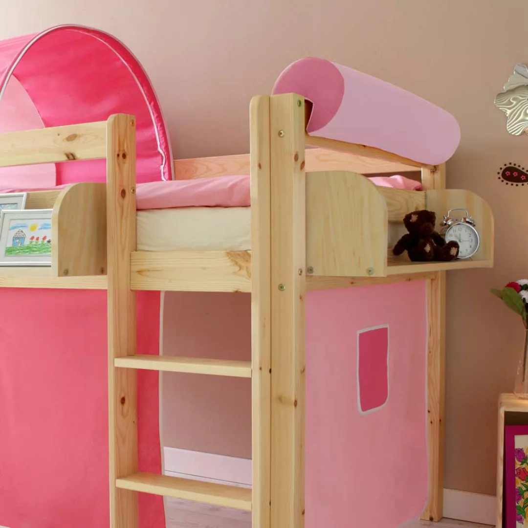 Hochbett für Kinder Tunnel und Vorhang in Pink Rosa günstig online kaufen