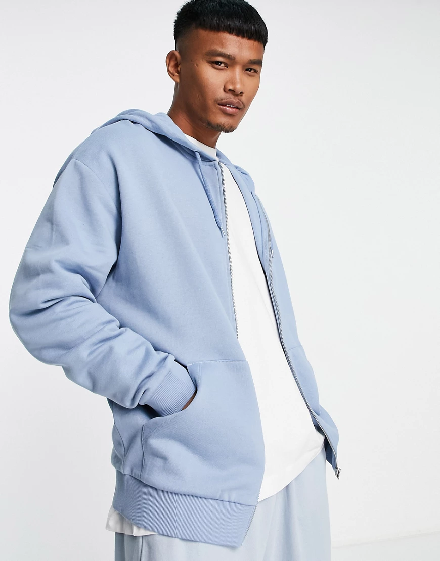 ASOS DESIGN – Oversize-Kapuzenjacke mit Reißverschluss in Blau günstig online kaufen