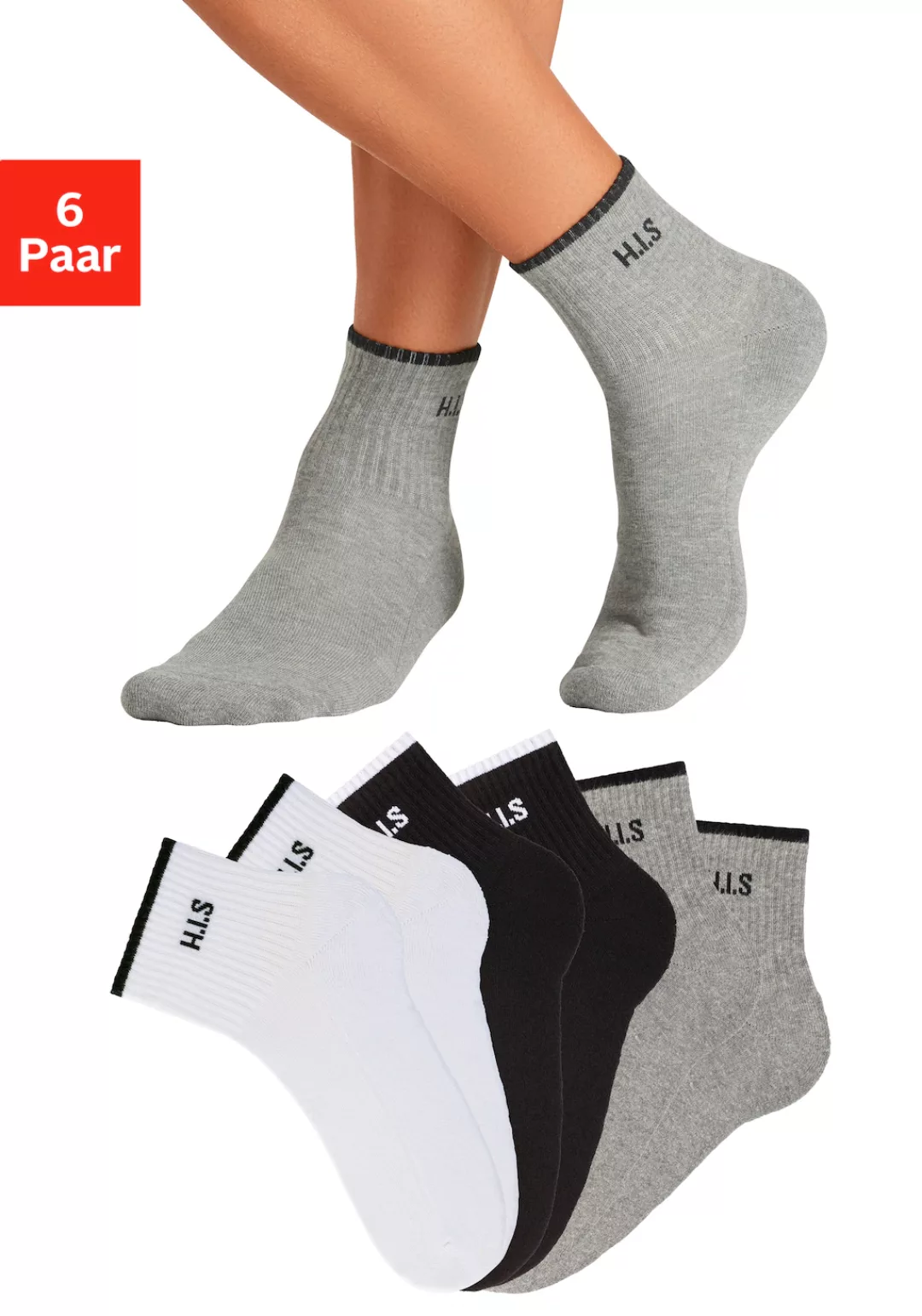 H.I.S Sportsocken, (Packung, 6 Paar), Kurzsocken mit Frottee & verstärkten günstig online kaufen