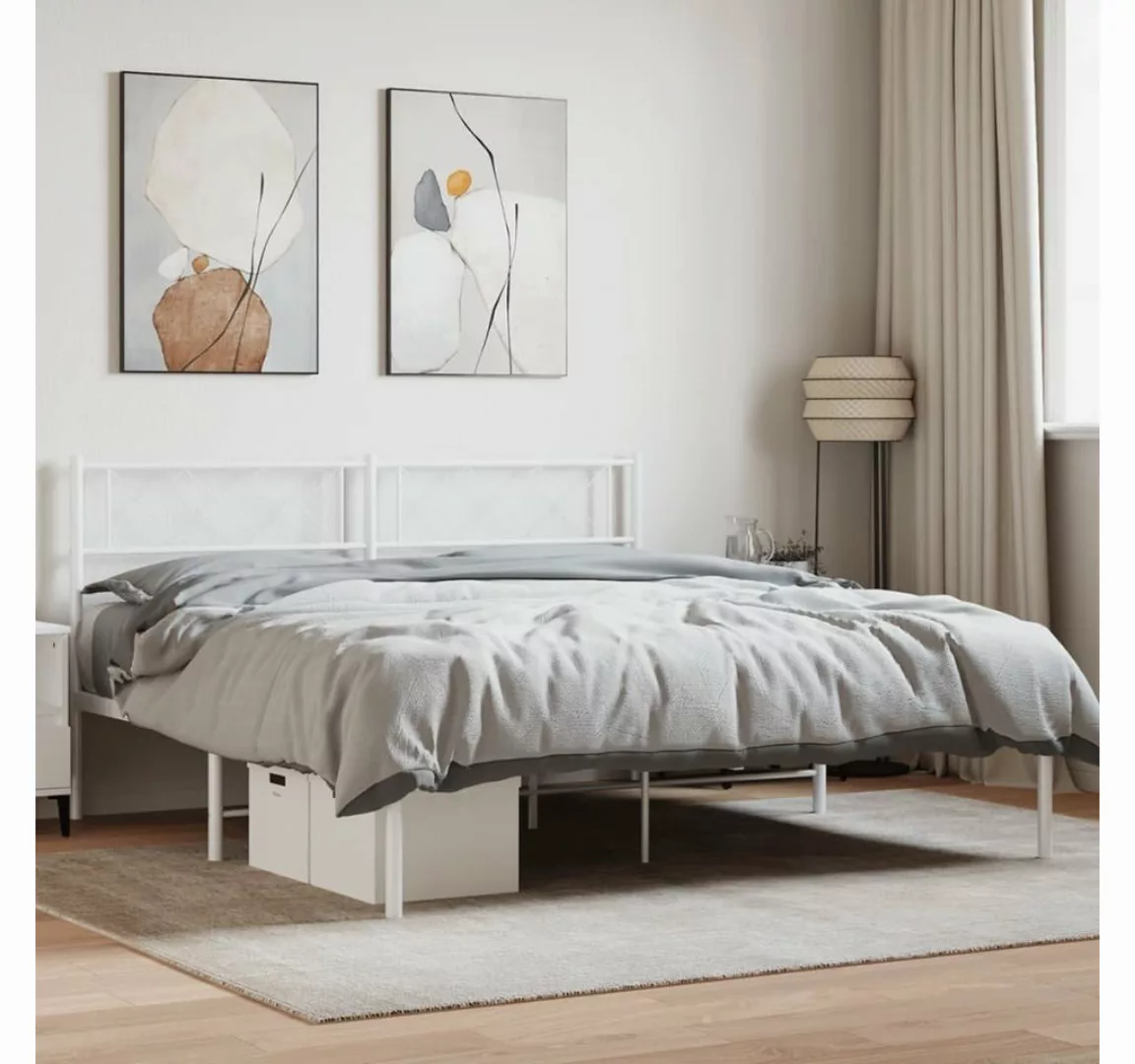 furnicato Bett Bettgestell mit Kopfteil Metall Weiß 135x190 cm günstig online kaufen