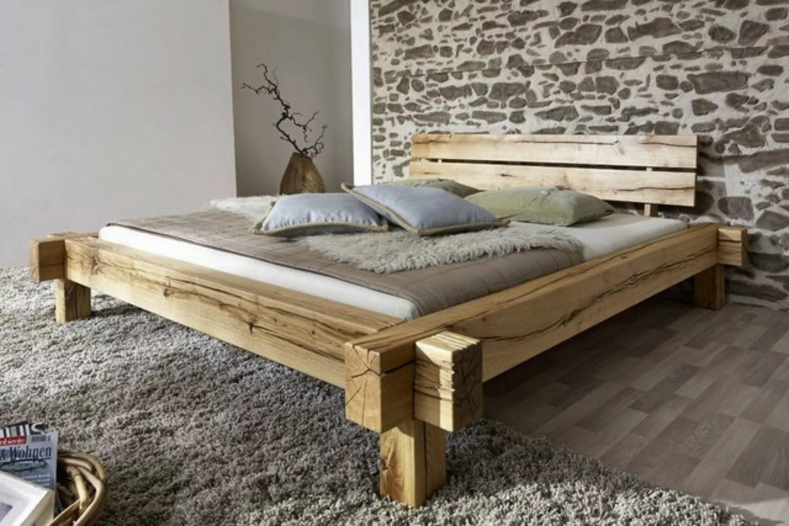 Main Möbel Massivholzbett Balkenbett 'Daniel' 200x200cm Wildeiche massiv günstig online kaufen