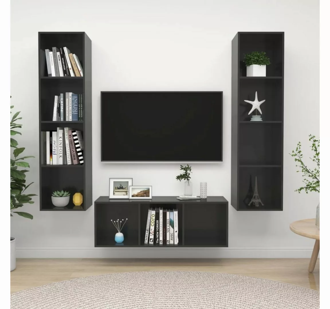 furnicato TV-Schrank 3-tlg. TV-Schrank-Set Hochglanz-Grau Holzwerkstoff günstig online kaufen