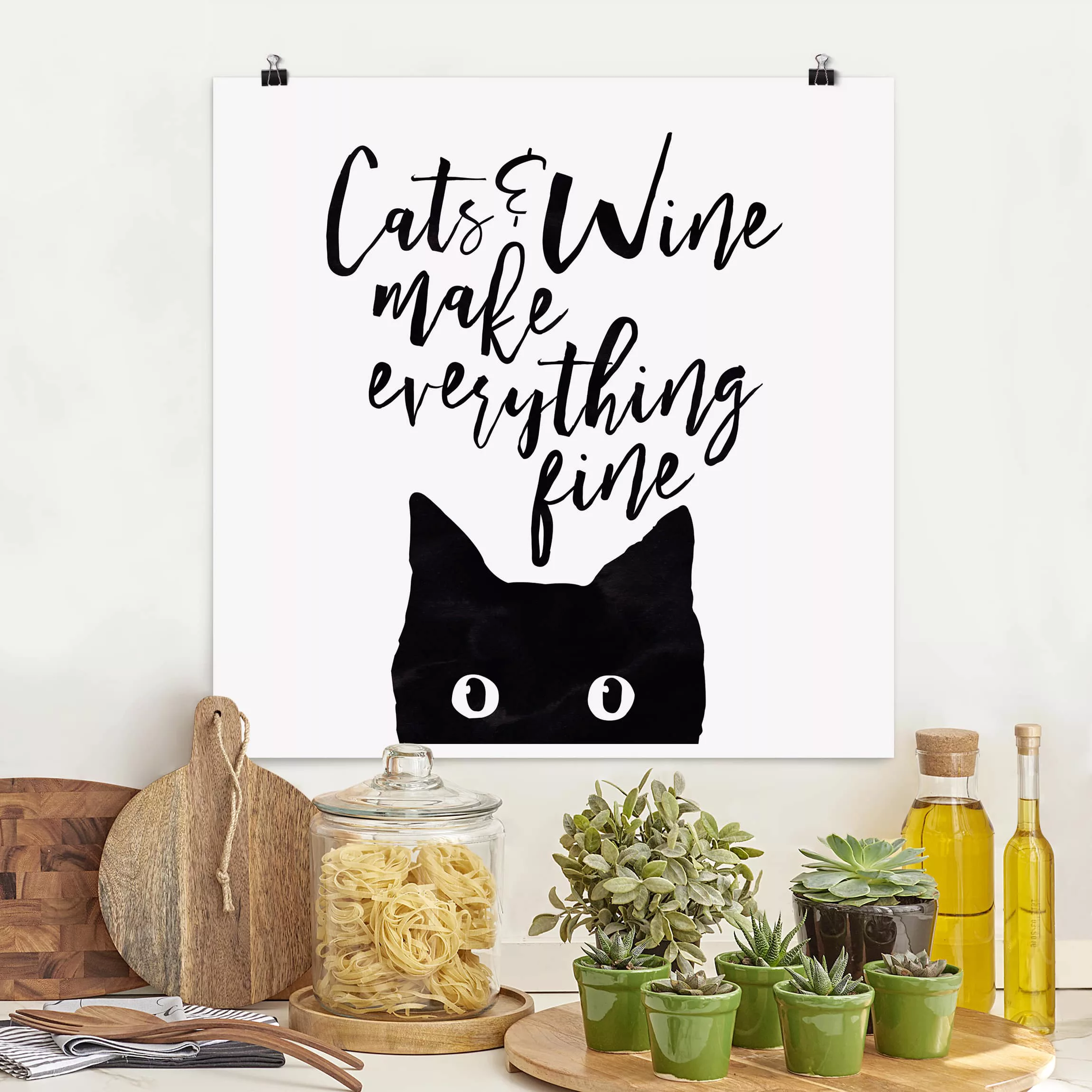 Poster Tiere - Quadrat Cats and Wine make everything fine günstig online kaufen