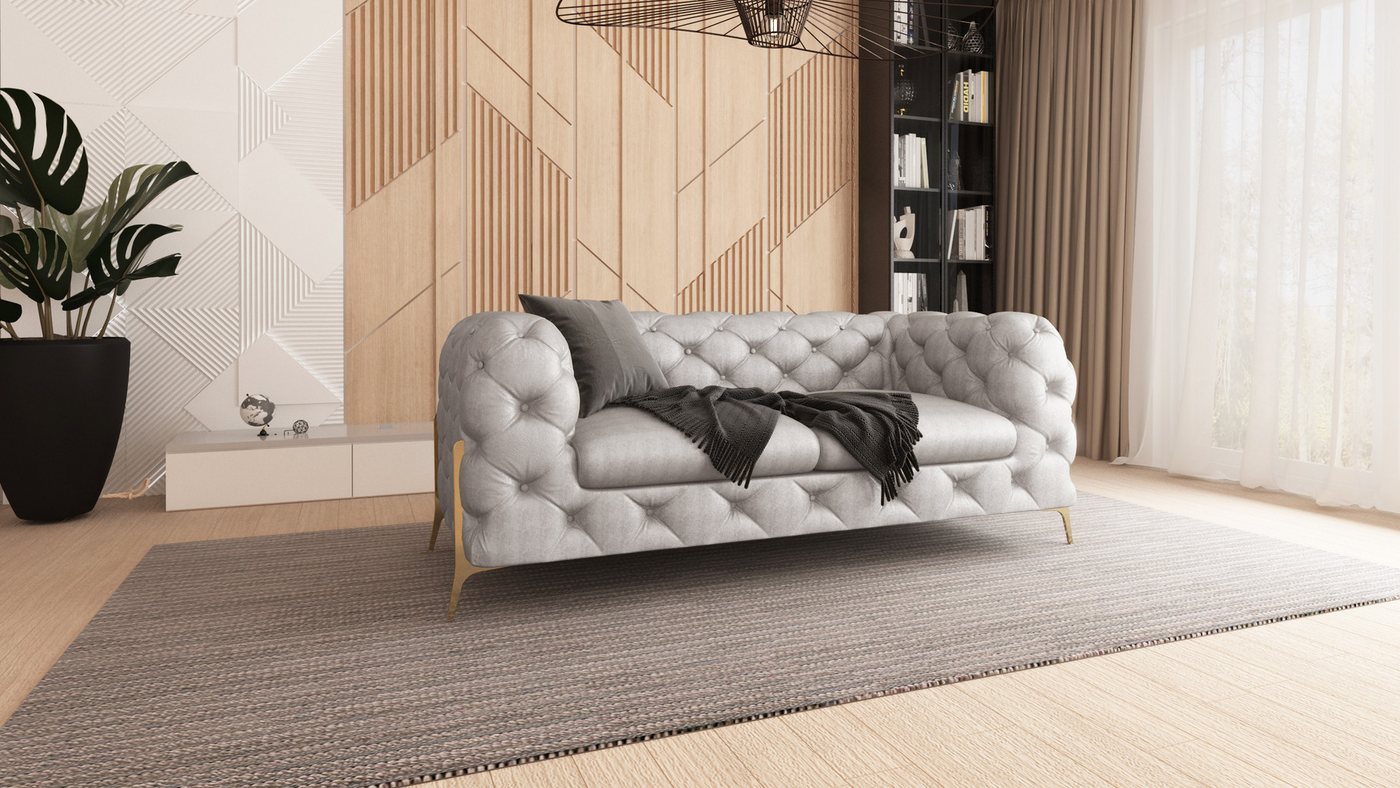 S-Style Möbel Chesterfield-Sofa 2-Sitzer Jersey mit Goldene Metall Füßen, 2 günstig online kaufen