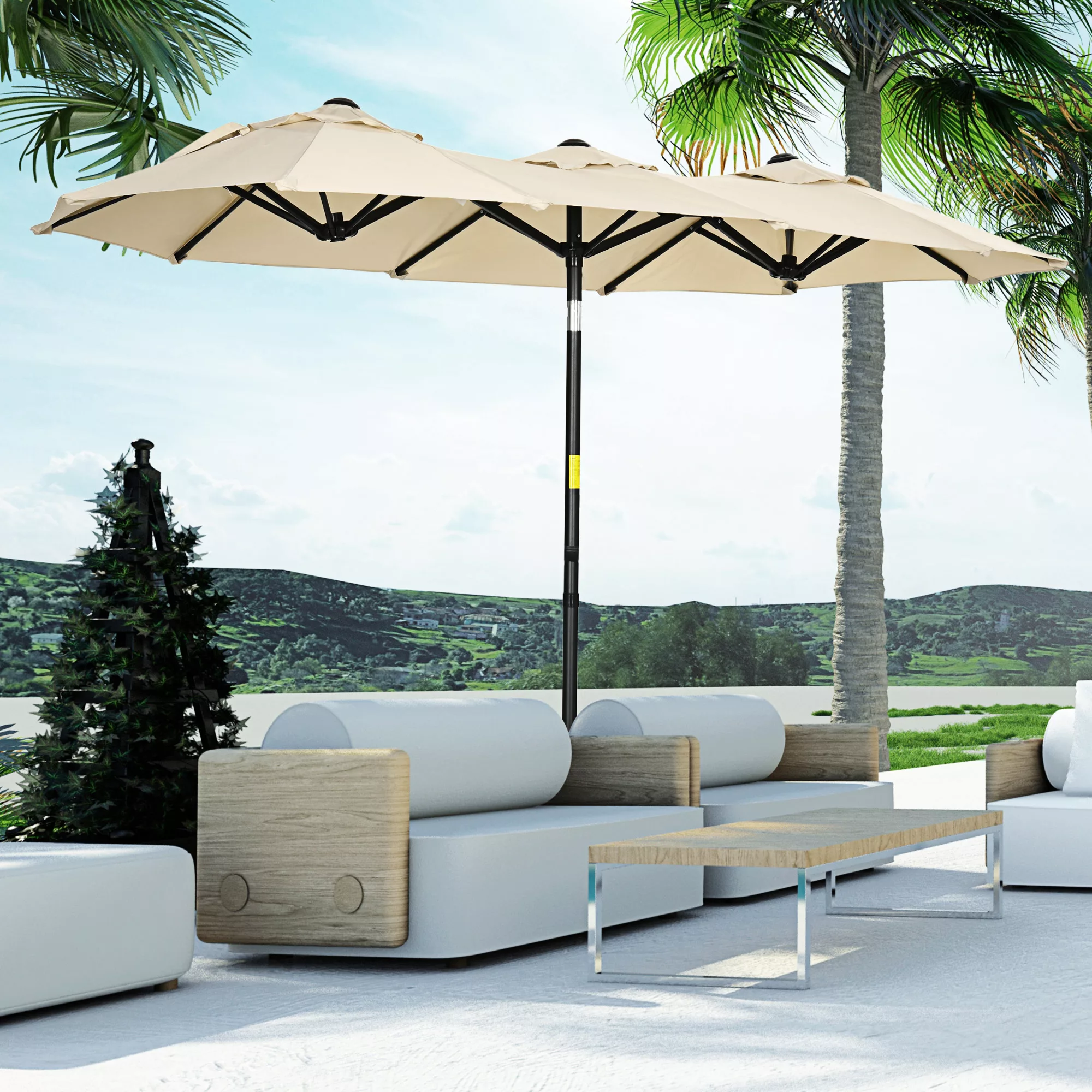 Outsunny Gartenschirm 285x147cm Marktschirm mit Neigungswinkel Doppelsonnen günstig online kaufen