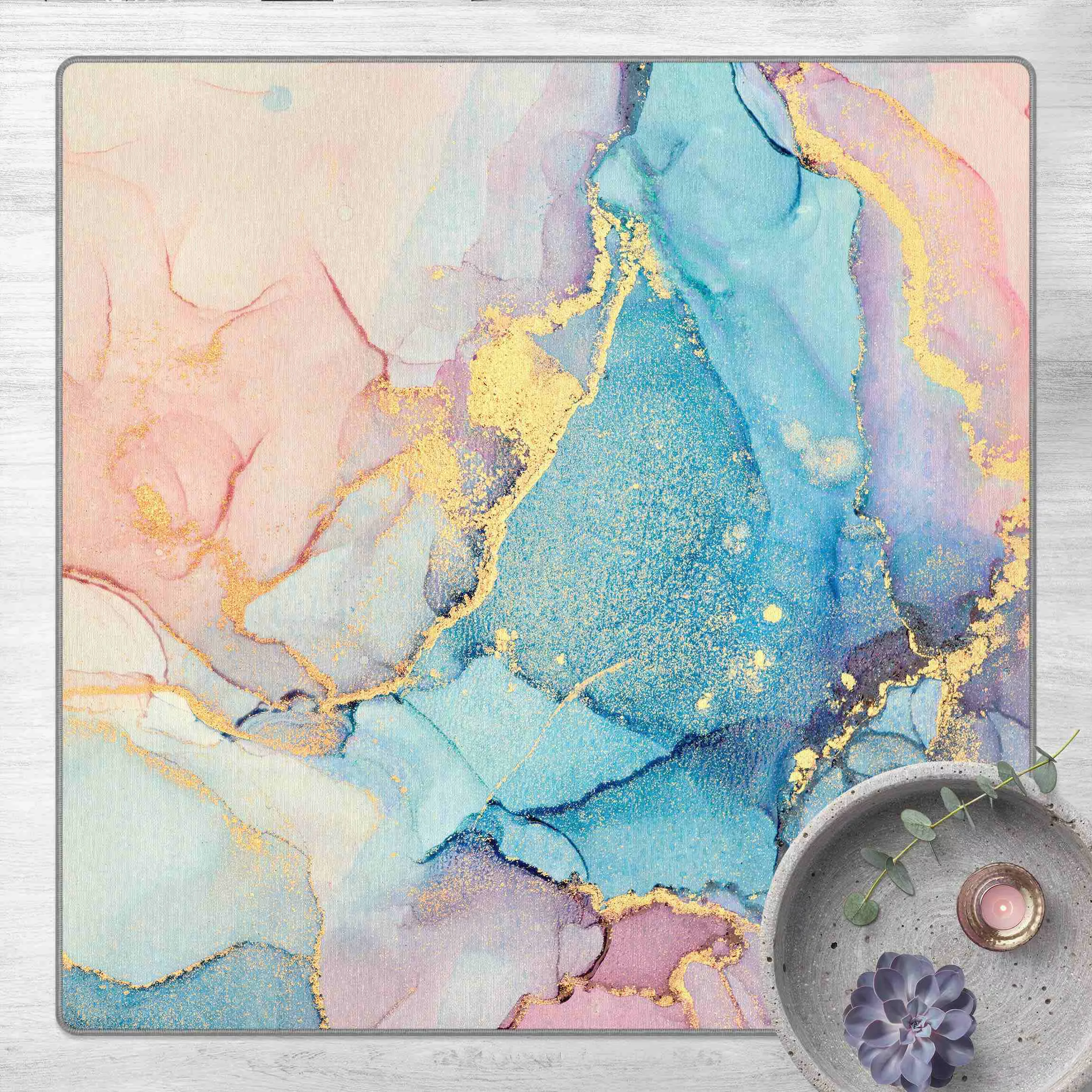 Teppich Aquarell Pastell Bunt mit Gold günstig online kaufen