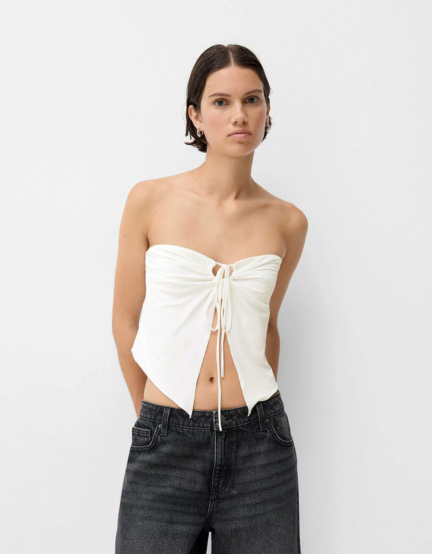 Bershka Bandeau-Top Damen L Weiss günstig online kaufen