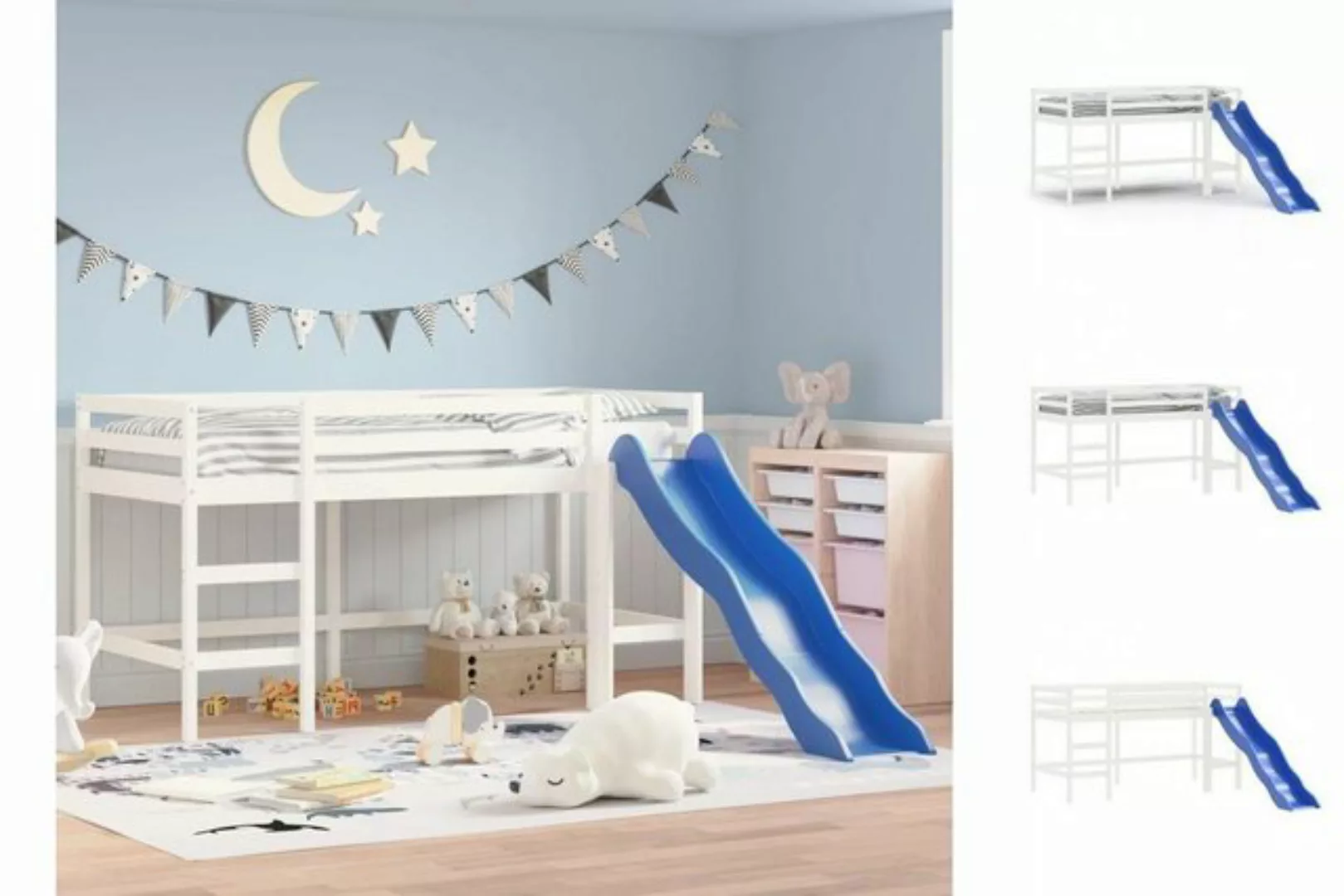 vidaXL Kinderbett Kinderhochbett mit Rutsche Weiß 90x200 cm Massivholz Kief günstig online kaufen