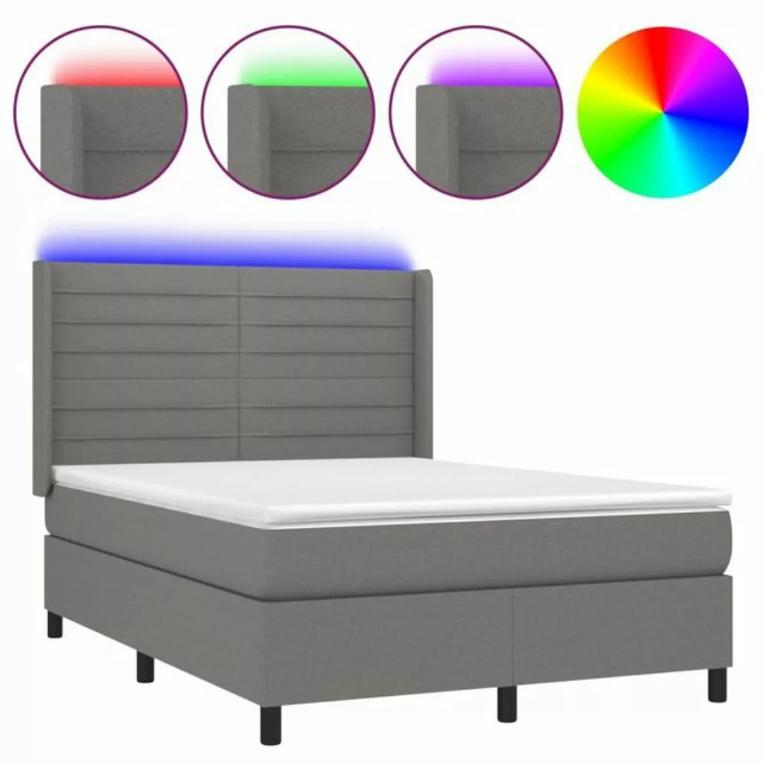 vidaXL Bettgestell Boxspringbett mit Matratze LED Dunkelgrau 140x200 cm Sto günstig online kaufen