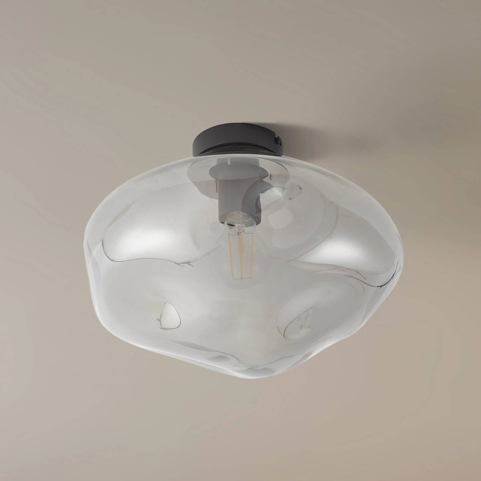 Lindby Deckenleuchte Lelia, rauchgrau, Glas, Ø 35 cm günstig online kaufen